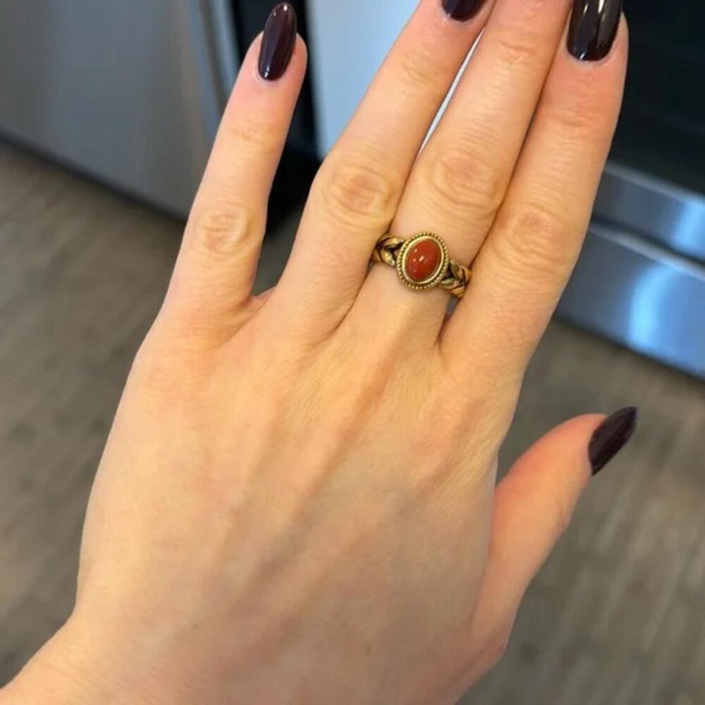 The Addison Size 6 gold tarnish free stainless steel gold ring beaded red stone - Picture 1 of 5